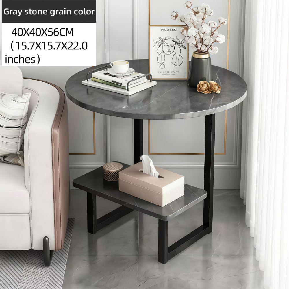 2-Layer Metal Side Table with Storage Shelf Compact Modern Light Luxury Sofa Bedside End Table Space Saving for Living Room Bedroom 7 Finishes