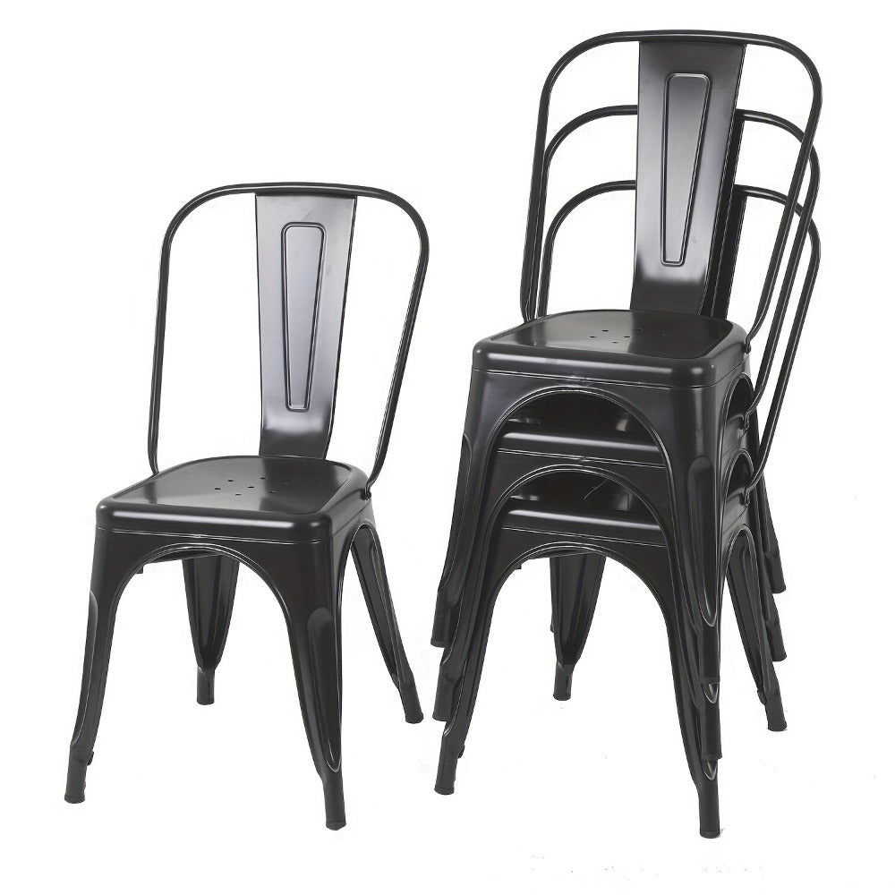 4-Pack Stackable Metal Dining Chairs – Classic 18" Iron Side Chairs for Patio, Bistro, Cafe & Indoor-Outdoor Use – Available in 7 Colors