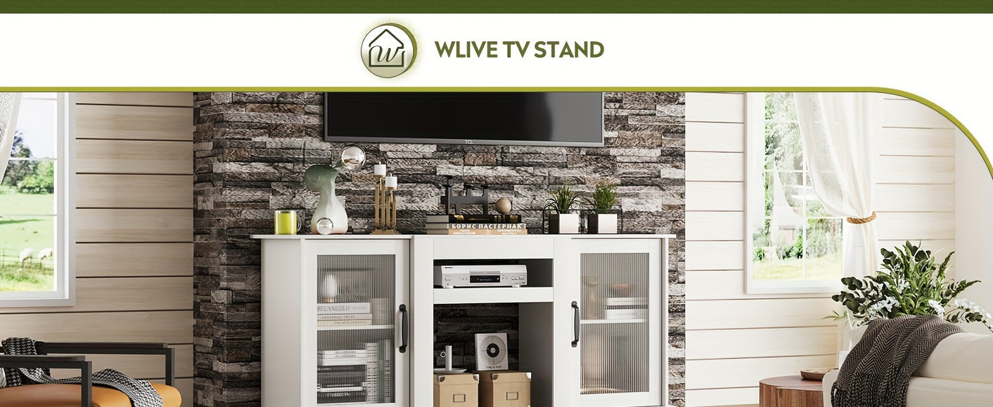 TV Stand For 65 Inch TV, Retro Entertainment Center With Storage And Open Shelves, TV Console For Living Room And Bedroom