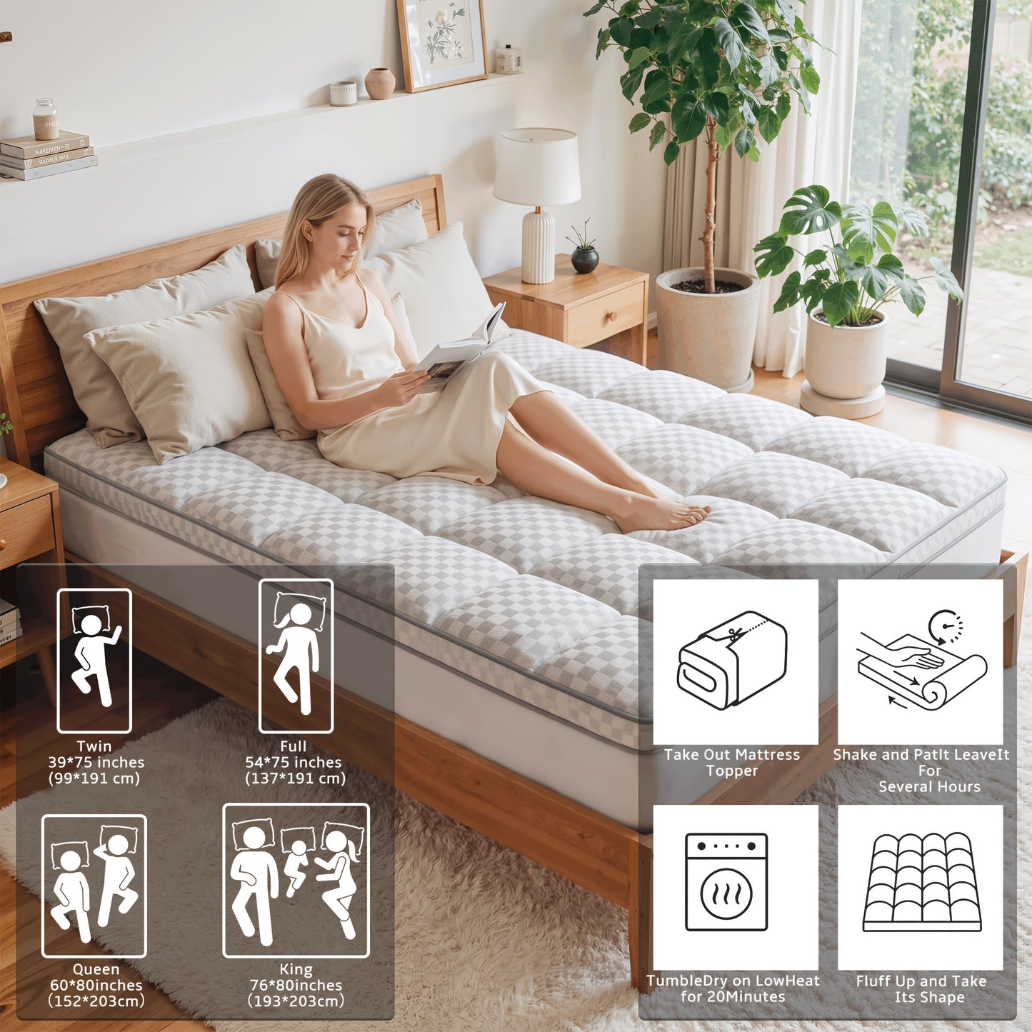 Upgraded Luxury Mattress Topper, Deep Pocket And Lace-Up Style Quilted Mattress Cover, Machine Washable Bed, Soft Cooling Mattress Protector, Pet Friendly Non-Slip Breathable Bedding, Fit Mattress Bedroom, Apartment, Guest Room, School Dormitory