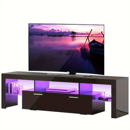 Contemporary LED TV Stand with Storage Drawers, High Gloss Media Console Table for TVs up to 80 Inch, Entertainment Center for Living Room Game Room Bedroom, 51" 63" 71" Sizes Black White Brown