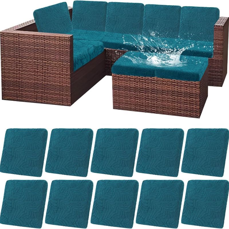 [Waterproof Cushion Covers] Outdoor Patio Cushion Covers Set of 8/10 Waterproof Stretch Seat Cushion Cover for Patio Furniture Outdoor Sofa Cushion Cover Replacement Couch Slipcovers Chair Seat Cover