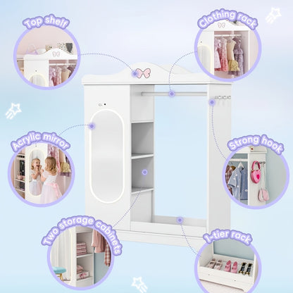 Kids Armoire with Jewelry Cabinet, Kids Dress Up Storage wth Shelves, Girls Wardrode Costume Organizer with Mirror, Children Closet with Armoire for Bedroom, Kids Room, Girls, Kids Room Furniture, Bedroom Storage, Stylish Kids Wardrobe, Playful Design, Ha