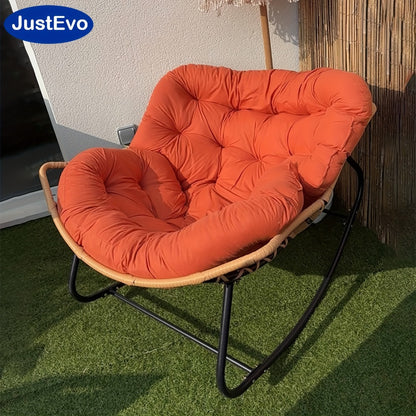 JUSTEVO Extra Large Cozy Rocking Chair - Ergonomically Designed Recliner Featuring an Adjustable Headrest, Sturdy Plastic Cushion & Robust Frame, Manual Reclining for Home Office, Patio