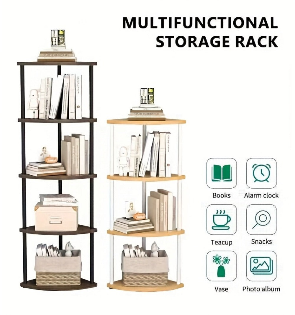 Corner Bookshelf 3/4/5/6 Tier Iron Shelving Unit, Freestanding Corner Storage Shelf for Living Room Bedroom Office, Modern Minimalist Heavy-Duty Space-Saving Decorative Corner Rack