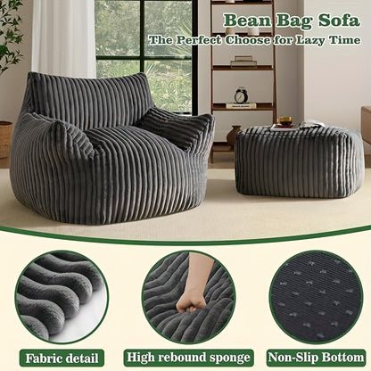 Modern Extra-Large Adult Bean Bag Chair with Footrest, Ergonomic Design, New Fat Cat-Shaped Sofa, Removable And Washable Sofa Cover, Perfect for Leisure, Reading Or Gaming, Suitable for Living Rooms, Bedrooms, Dormitories, Apartments, And Offices