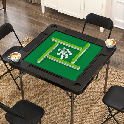Folding Card Table, Mahjong Table Featuring Green Felt, Suitable for Card Games Like Mahjong, Poker, And Dominoes
