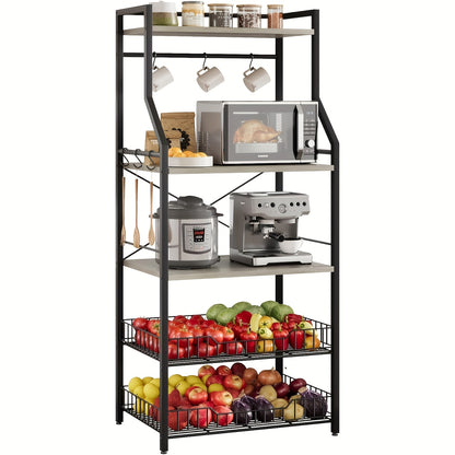 2026 New 5 Tier Kitchen Storage Rack, Bakers Rack, Microwave Oven Stand with 2 Large Wire Basket, Kitchen Utility Storage Shelf Organizer, Industrial Coffee Bar Station for Home Room Decor, Ideal Home Christmas Birthday Gifts for Men Women Friends
