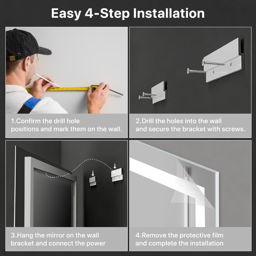 LED Bathroom Mirror 24x36 Inch with Front & Backlight Anti-Fog Dimmable, 3 Color Temperatures Memory Function Shatter-Proof Tempered Glass Vanity Wall Mirror Horizontal Vertical