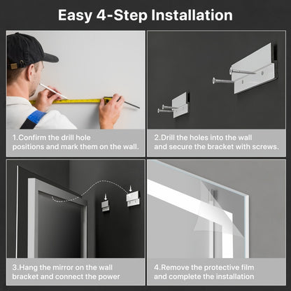 LED Bathroom Mirror 24x36 Inch with Front & Backlight Anti-Fog Dimmable, 3 Color Temperatures Memory Function Shatter-Proof Tempered Glass Vanity Wall Mirror Horizontal Vertical