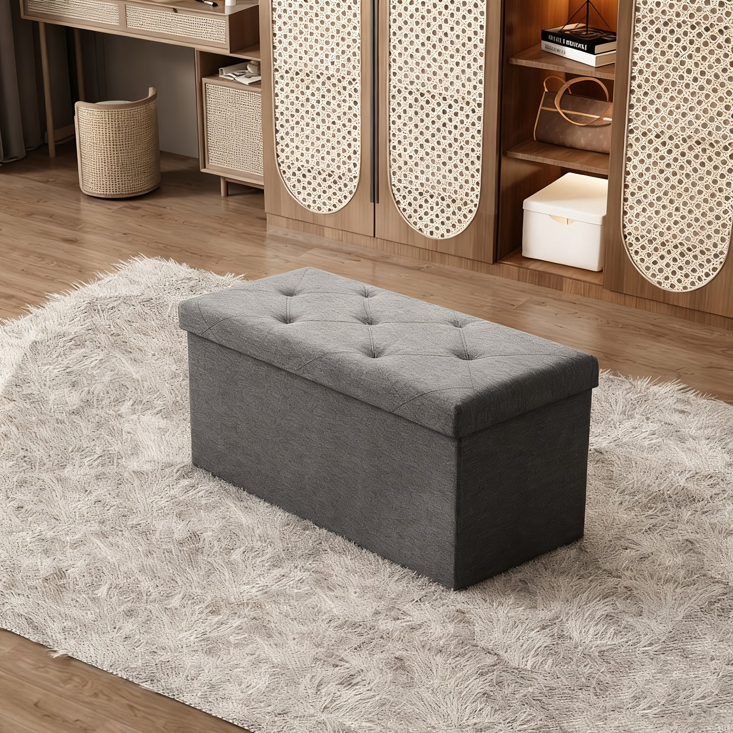 Storage Ottoman Bench, FoldingOttoman Stool, Ottoman With Storage, StorageChest, End Of Bed Bench, Padded Seat, StorageBench With Seating For Bedroom, Living Room, Mother'S Day Thoughtful Gift