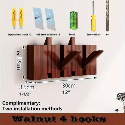 Modern Walnut Wooden, with 4/6/8/10/12 Hooks, Coat Rack, Hooks, Wall Mounted, Accordion, Entryway, Bedroom, Bathroom, Solid Wood, Smooth Polishing, Stable Adhere, Holds 22 Lbs, Floating Shelves