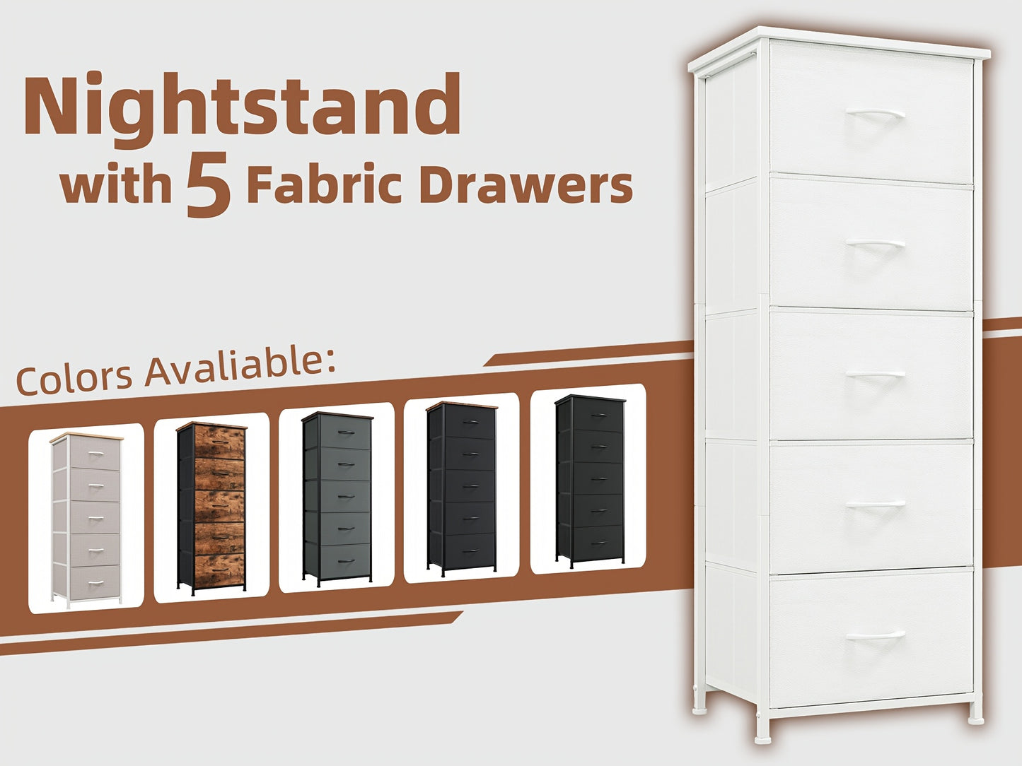 EUNOS Tall Dresser for Bedroom, Storage Organizer Chest Of Drawers with Removable Fabric Bins for Living Room Closet Bedside Laundry Entryway Hallway