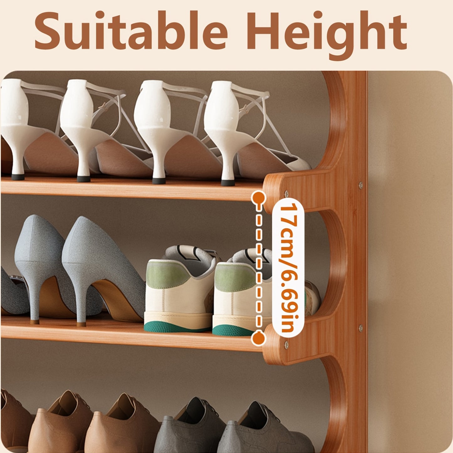 Multi-Tier Shoe Rack Designed for Dorms, Featuring a Space-Saving Structure with Independent Storage Shelves. It Has a Wood Grain End, Is Easy to Assemble, And Serves As a Self-Supporting Cube for Shoe Storage