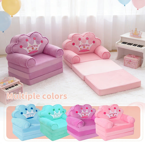 2-in-1 Kids Sofa Lounger with Pillow and Armrests Foldable Toddler Couch Memory Foam Plush Machine Washable Cover Kids Room Seating Pink Purple Blue Holiday Gift