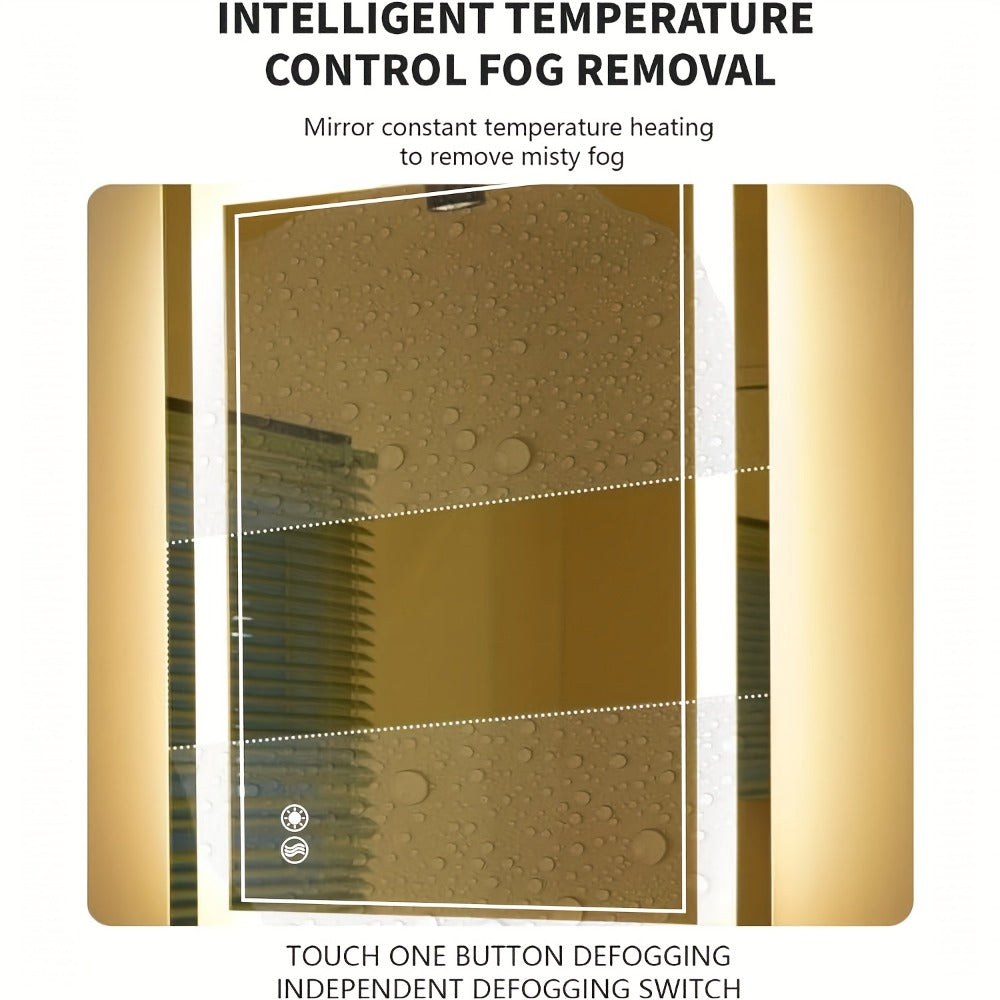 LED Bathroom Mirror Anti-Fog Dimmable with 3 Color Lights, Front & Backlit Smart Mirror Wall Mounted Horizontal/Vertical, Shatter-Proof Lighted Vanity Mirror for Bathroom Makeup, 24x32" & 24x36"