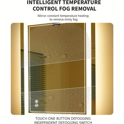 LED Bathroom Mirror Anti-Fog Dimmable with 3 Color Lights, Front & Backlit Smart Mirror Wall Mounted Horizontal/Vertical, Shatter-Proof Lighted Vanity Mirror for Bathroom Makeup, 24x32" & 24x36"