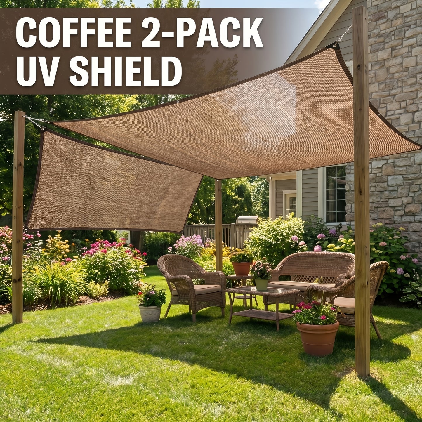 2 Pack Shade Cloth Black & Coffee Sun Shade Sail UV Block Outdoor Patio Garden Privacy Screen