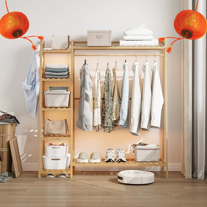 A multi capacity storage rack with brown and brown options, equipped with 5 side storage racks. A hat rack with shelves and bags is suitable for home storage, and a side hat hook is suitable for bedroom and hat room storage Specifications: with bag or wit
