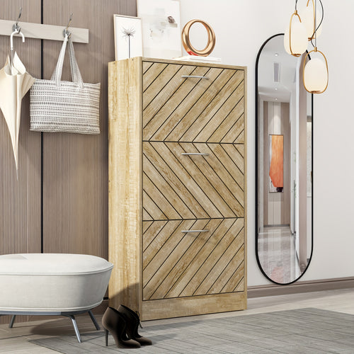 Modern Shoe Cabinet with 3 Flip Drawers, Shoe Storage Organizer with Louver Doors, Shoe Storage Up to 18 Pairs, for Living Room, Enterway, Hallway
