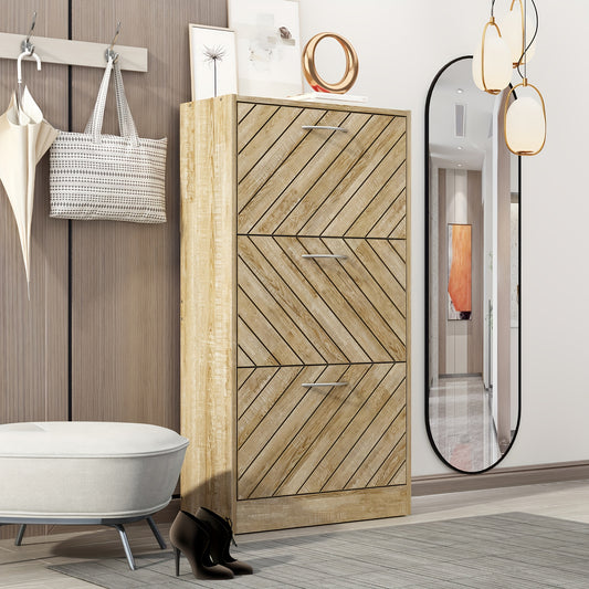 Modern Shoe Cabinet with 3 Flip Drawers, Shoe Storage Organizer with Louver Doors, Shoe Storage Up to 18 Pairs, for Living Room, Enterway, Hallway