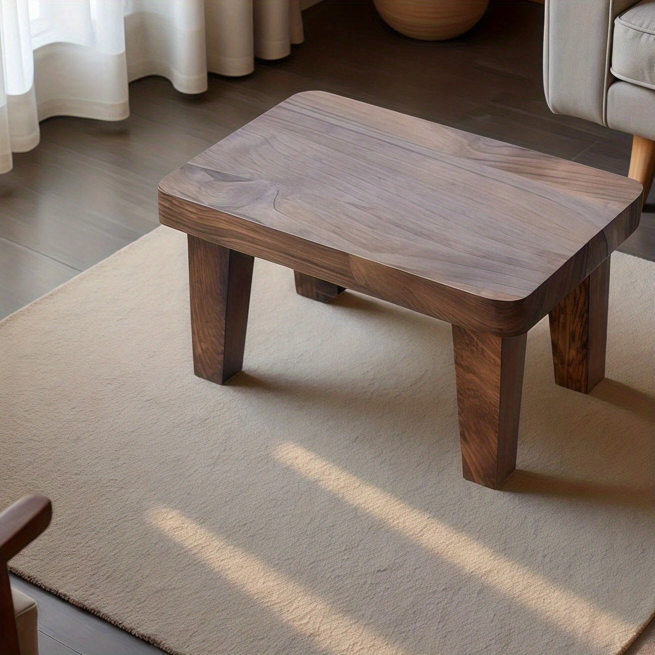 1pc Solid Wood Japanese-Style Square Stool - Wood Low Seat Chair, No Cushion, Square Base Footrest for /Outdoor Use, Living Room, Bedroom,, Entryway, Japanese Tatami Stool, Easy-Clean Furniture