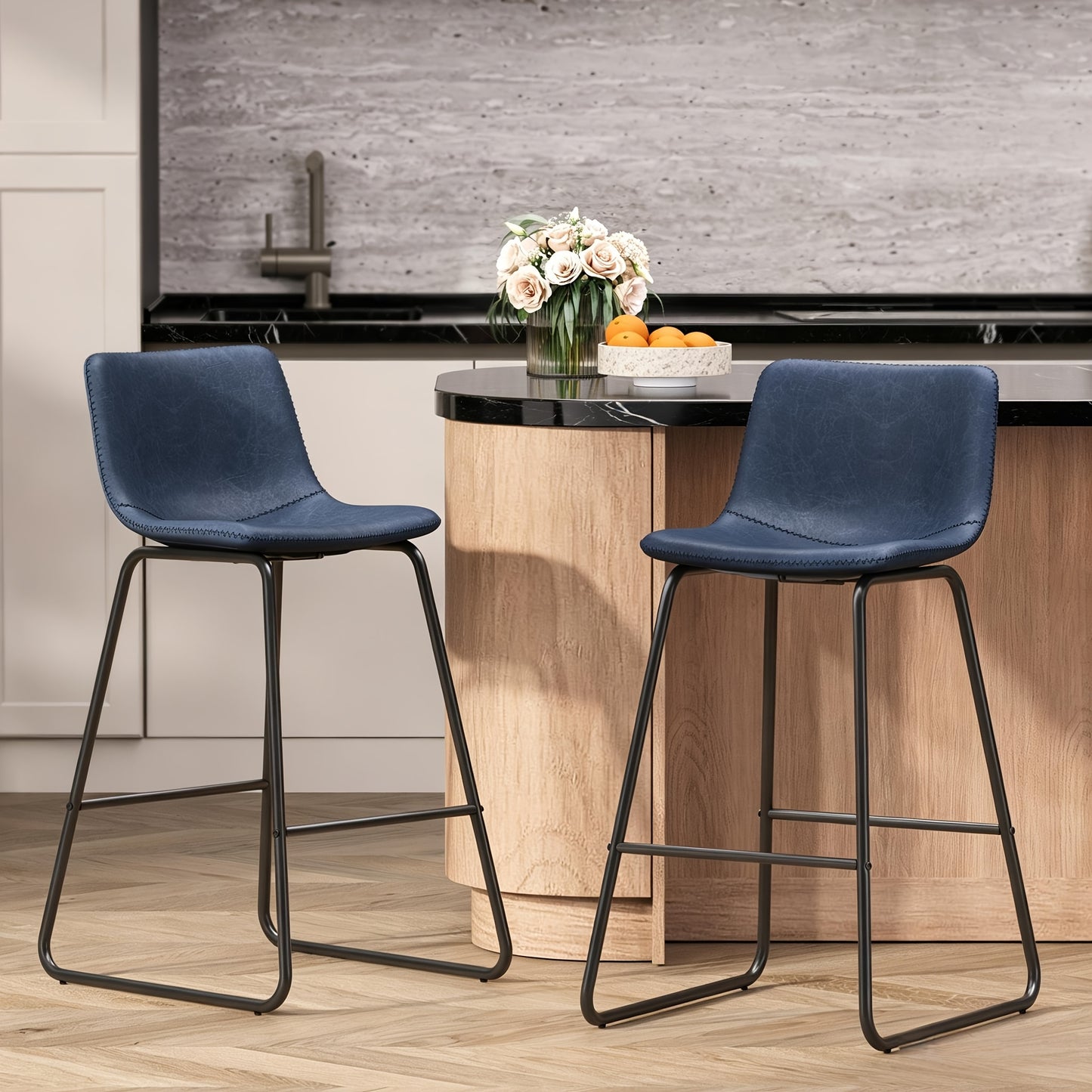 Bar Stools Set Of 3/2, Faux Leather Counter Height Bar Stools, 26" Modern Barstools With Metal Legs & Footrest, Upholstered Armless Counter Chairs With Soft Cushion Back For Kitchen Island, Living Room