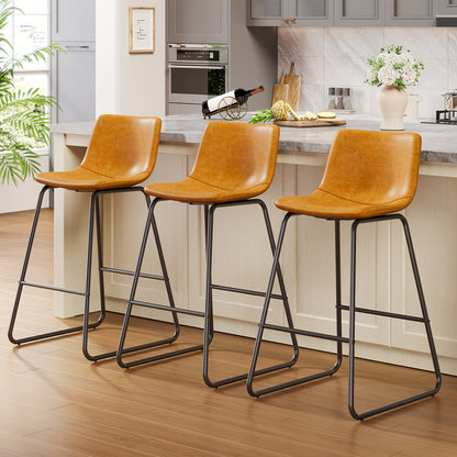 Bar Stools Set Of 3/2, Faux Leather Counter Height Bar Stools, 26" Modern Barstools With Metal Legs & Footrest, Upholstered Armless Counter Chairs With Soft Cushion Back For Kitchen Island, Living Room