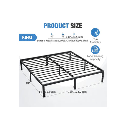 Twin Size Bed Frame - Heavy Duty Metal Platform Bedroom Frames King Size with Storage Space, No Box Spring Needed, 14 Inches High, Sturdy Steel Slat Support, Black