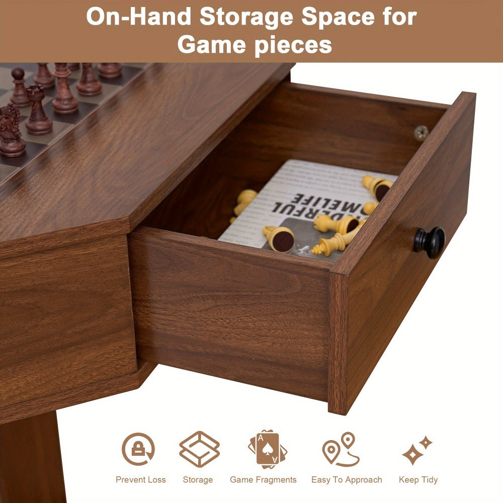 SOGES 2-Drawer Chess And Checkers Game Board Table, Combo Table For Chess And Checkers, Family Board Game Chess Table, Walnut Color