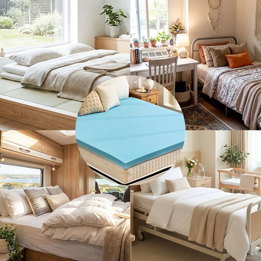 Cooling Gel Memory Foam Mattress Topper, Breathable Gel Premium Memory Foam Mattress, Fits All Mattresses, Ventilated Soft Breathable Mattress, Available In 1.5", 2", 3", And 4" Thicknesses, Multiple Sizes To Suit Different Needs, Blue