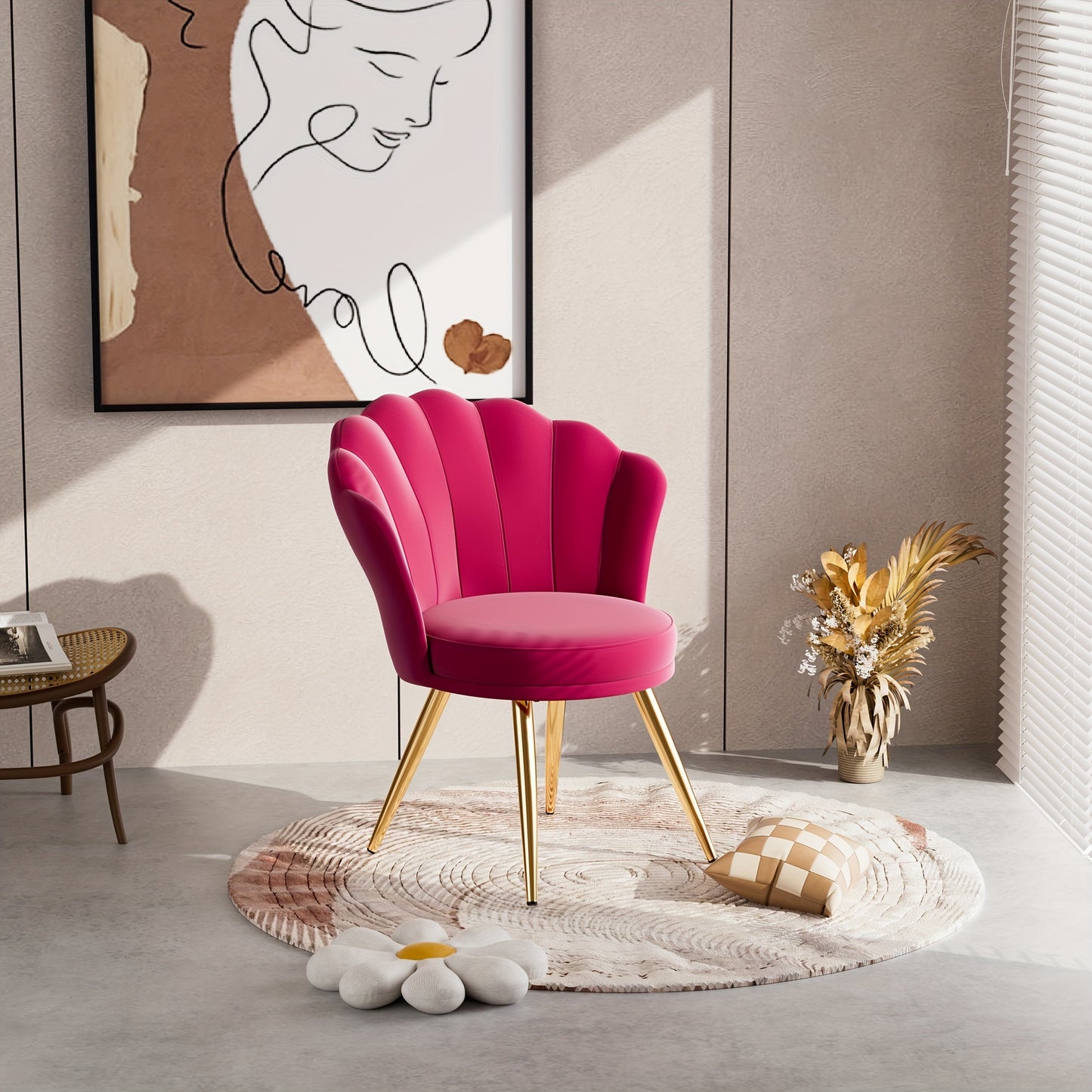 1 Velvet Dining Chair - Woven Upholstery, Golden Metal Legs, Modern Style, Suitable for Living Room, Dining Room, Kitchen, Comfortable Seating Solution