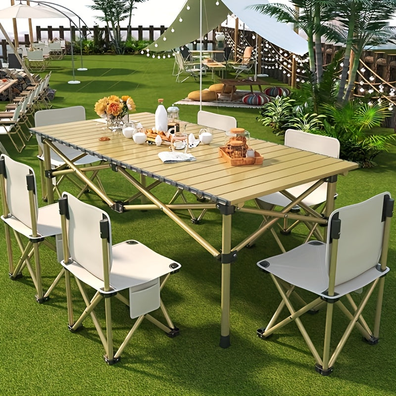 Portable Foldable Camping Table, 4-6 Person Metal Outdoor Picnic Table with Storage Bag, Adjustable Height, Lightweight, Suitable for Backyard, Beach, Picnics, BBQ, Indoor And Outdoor Use