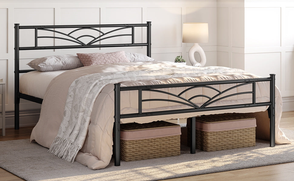 Costoffs Metal Platform Bed Frame with Cloud-inspired Design Headboard and Metal Bed Slats, Ample Under-bed Storage, Halloween Gift, Christmas Gift