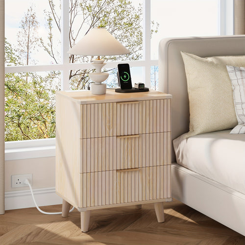 [Nightstand with Charging] Set of 1 Or 2 Nightstand with Charging Station, Side Table with 3 Drawers, Bedside End Table with 2 USB Ports And 2 AC Outlets, Night Stand for Bedroom, Small Dresser for Small Spaces