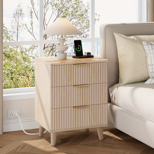 [Nightstand with Charging] Set of 1 Or 2 Nightstand with Charging Station, Side Table with 3 Drawers, Bedside End Table with 2 USB Ports And 2 AC Outlets, Night Stand for Bedroom, Small Dresser for Small Spaces