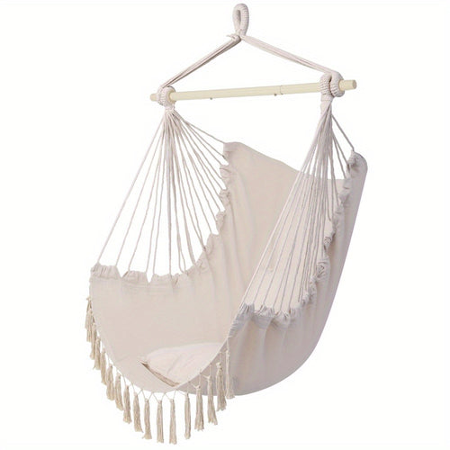 550LB Capacity Macrame Hammock Swing Chair with Steel Spreader Bar & 2 Cushions - Heavy-Duty Outdoor/ Hanging Chair, Macrame-Bohemian Style Rope Seat for,, Porch - Install (No Stand Included) - Weight Capacity