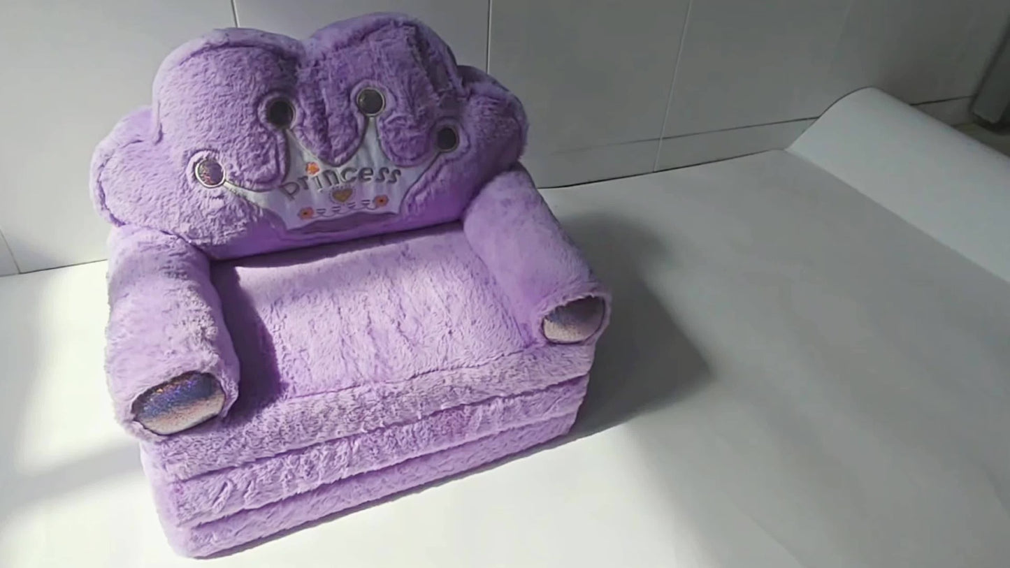 Kids 2-in-1 Foldable Sofa & Pillow, Soft Plush Memory Foam Children's Lounger, Washable Cover, Cute Birthday & Holiday Gift for Kids Playroom