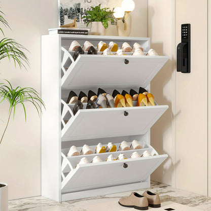 Shoe Cabinet with 3 Flip Drawers & Adjustable Shelf - Narrow Shoe Storage Cabinet for Entryway, Freestanding Hidden Shoe Organizer for Hallway, Bedroom, Apartment - For Homeowners & Renters - Maximize Space & Keep Shoes Organized - Ideal Gift for Housewar