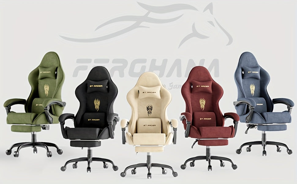 Beczeeb Ergonomic Velvet Fabric Gaming Chair, High Back Gamer Chair with Massage And Footrest, Reclining Computer Office Chair for Adults, Racing Style Video Game Chair with Headrest