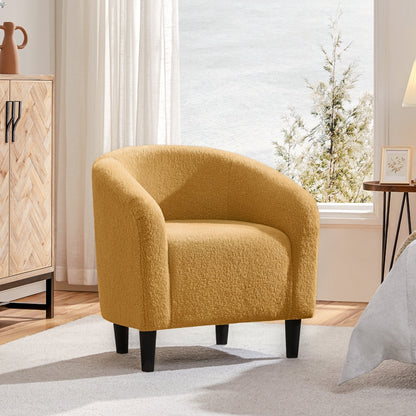 Costoffs Boucle Barrel Accent Chair with Arms, Upholstered Armchair for Living Room, Bedroom, Furniture for Home, Stylish and Comfortable Club Chair for Bedroom, Ivory/Black/Dark Gray/Blue/Yellow