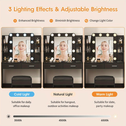 6-Drawer Makeup Vanity Desk, Lighted Makeup Table for Bedroom detail image - detail view 14
