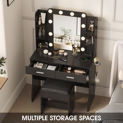 6-Drawer Makeup Vanity Desk, Lighted Makeup Table for Bedroom detail image - detail view 17