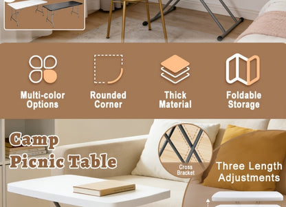 6-Foot Heavy-Duty Folding Table with Adjustable Height and Carry Handle for Dining Room detail image - detail view 16