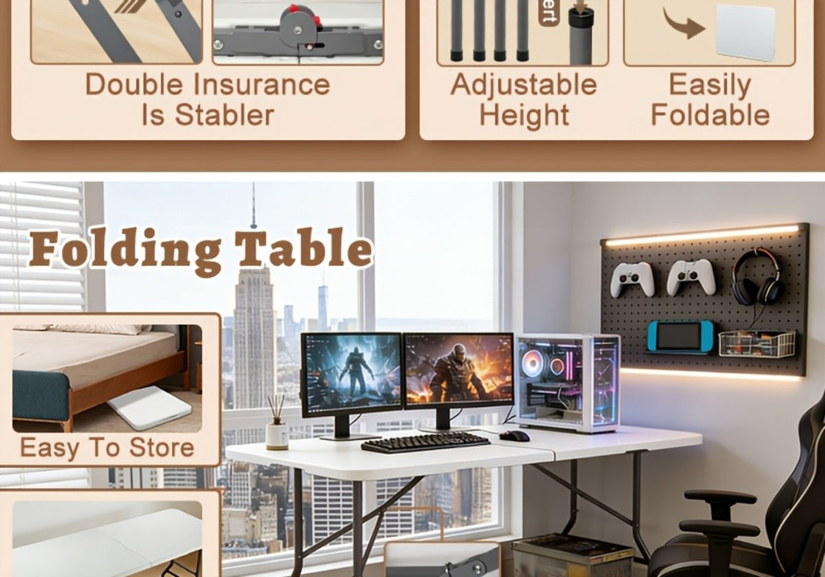 6-Foot Heavy-Duty Folding Table with Adjustable Height and Carry Handle for Dining Room detail image - detail view 19