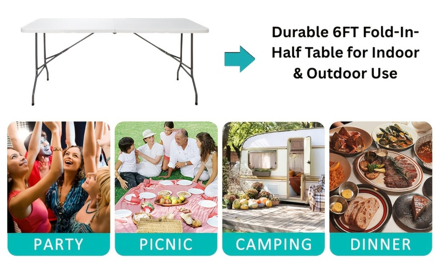 6-Foot Heavy-Duty Folding Table with Carry Handle for Work, Display, and Everyday Use detail image - detail view 19