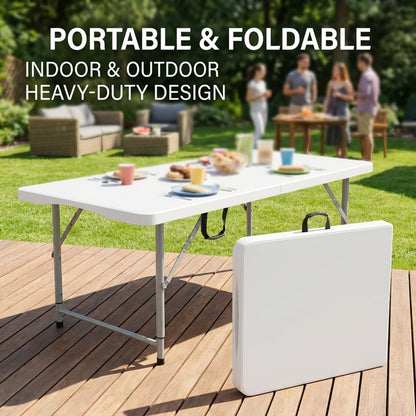 6-Foot Heavy-Duty Folding Table with Carry Handle for Work, Display, and Everyday Use detail image - detail view 6