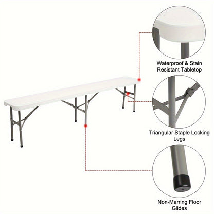 6-Foot Plastic Folding Bench with Multiple Color Options for Patio detail image - detail view 9