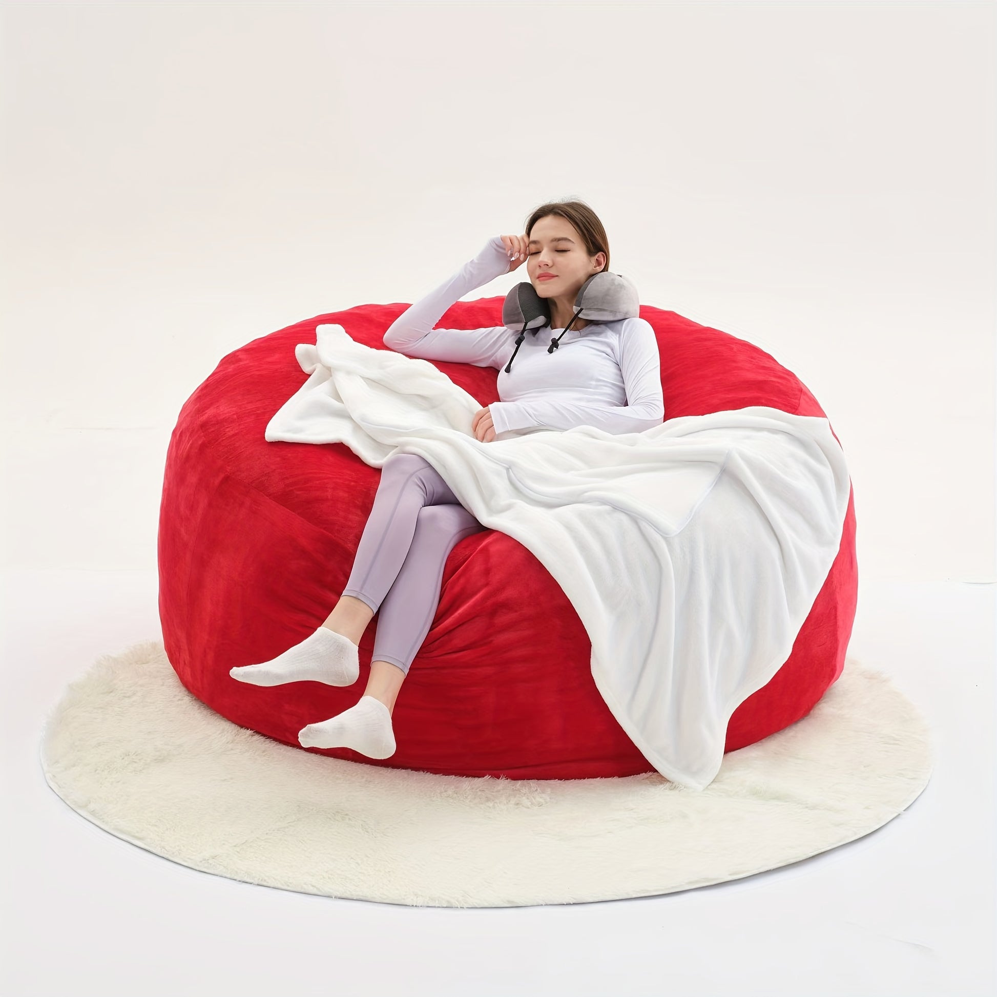 Bean Bag Chair shown in the Red, 5 Feet option