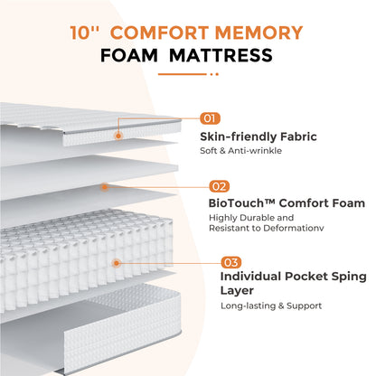 6-Inch Mattress with Pocket Springs for Bedroom Comfort and Support